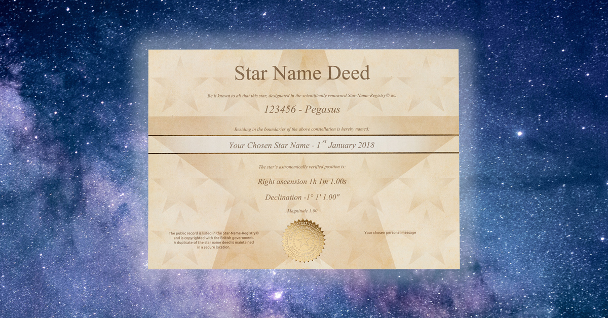 Register a Star and get this golden deed.